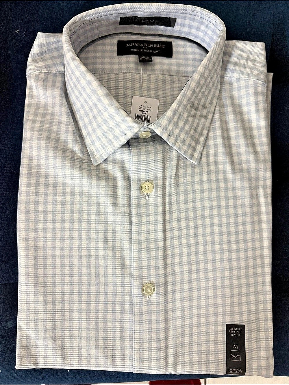 Banana Republic Slim-Fit Wrinkle-Resistant Check Dress Shirt Blue & White Medium